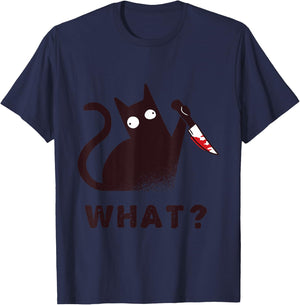 Funny Halloween Costume Clothes Knife Murder Black Cat What Men Women T-Shirt - T-Shirt | Navy
