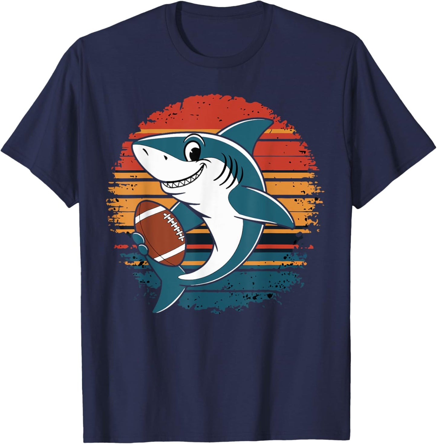 shark Playing American Football retro vintage shark lovers T-Shirt - T-Shirt | Navy