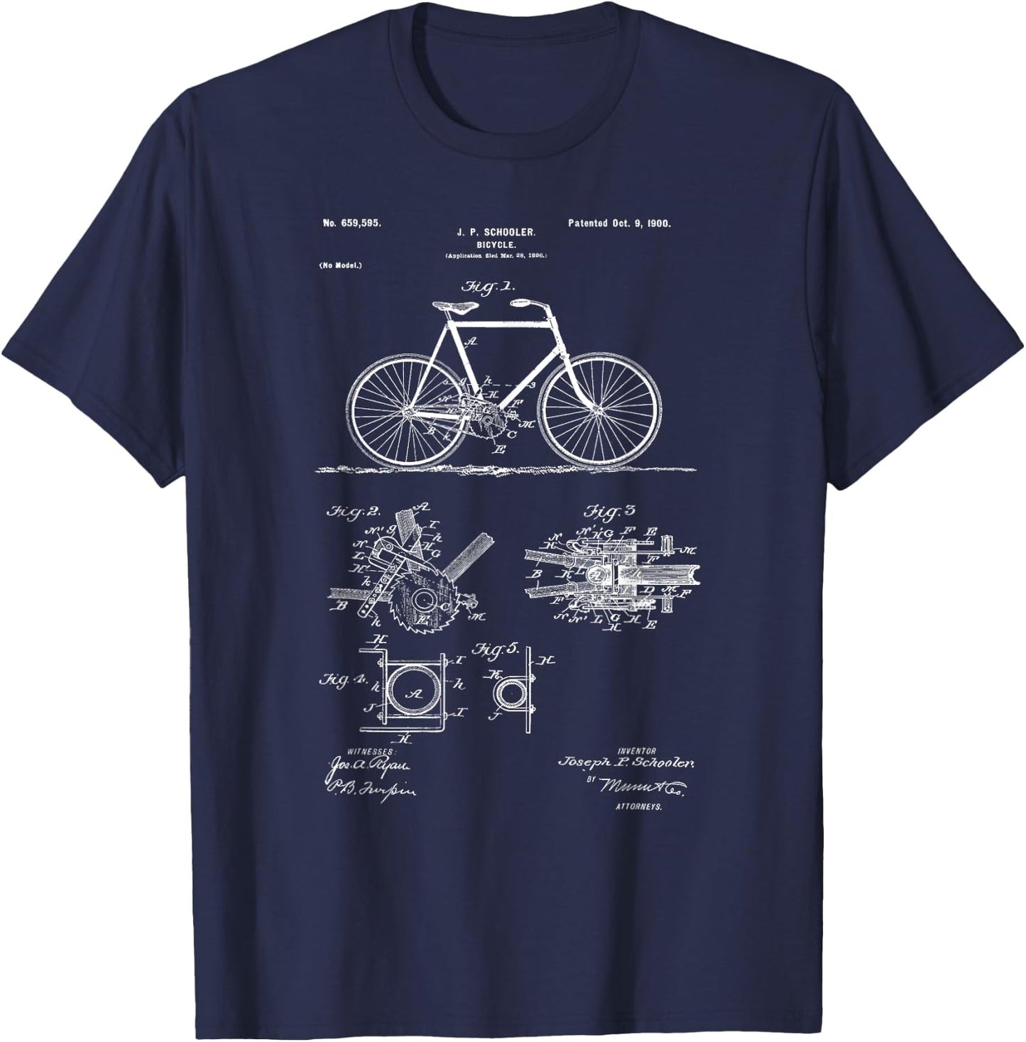 Vintage Patent Print 1900 Bicycle Cycling Gift T-Shirt - T-Shirt | Navy