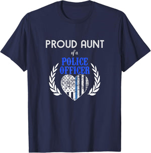 Proud Aunt of A Police Officer Blue Line Heart T-Shirt - T-Shirt | Navy