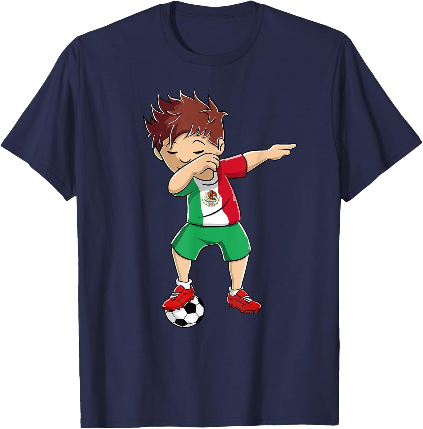 Dabbing Soccer Boy Mexico Shirt | Mexican Soccer Flag Jersey T-Shirt - T-Shirt | Navy