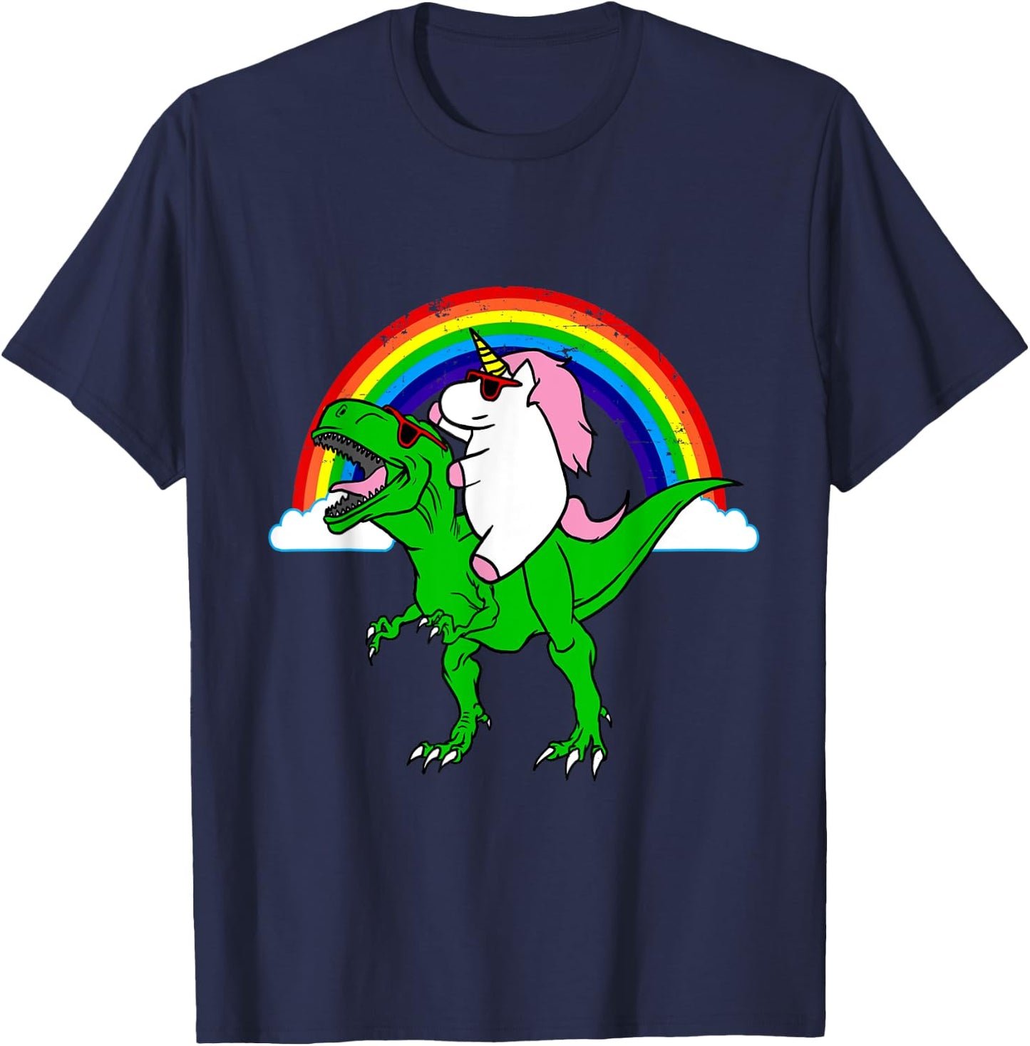 Funny Unicorn Riding Dinosaur Shirt T-Rex Rainbow Gift T-Shirt - T-Shirt | Navy