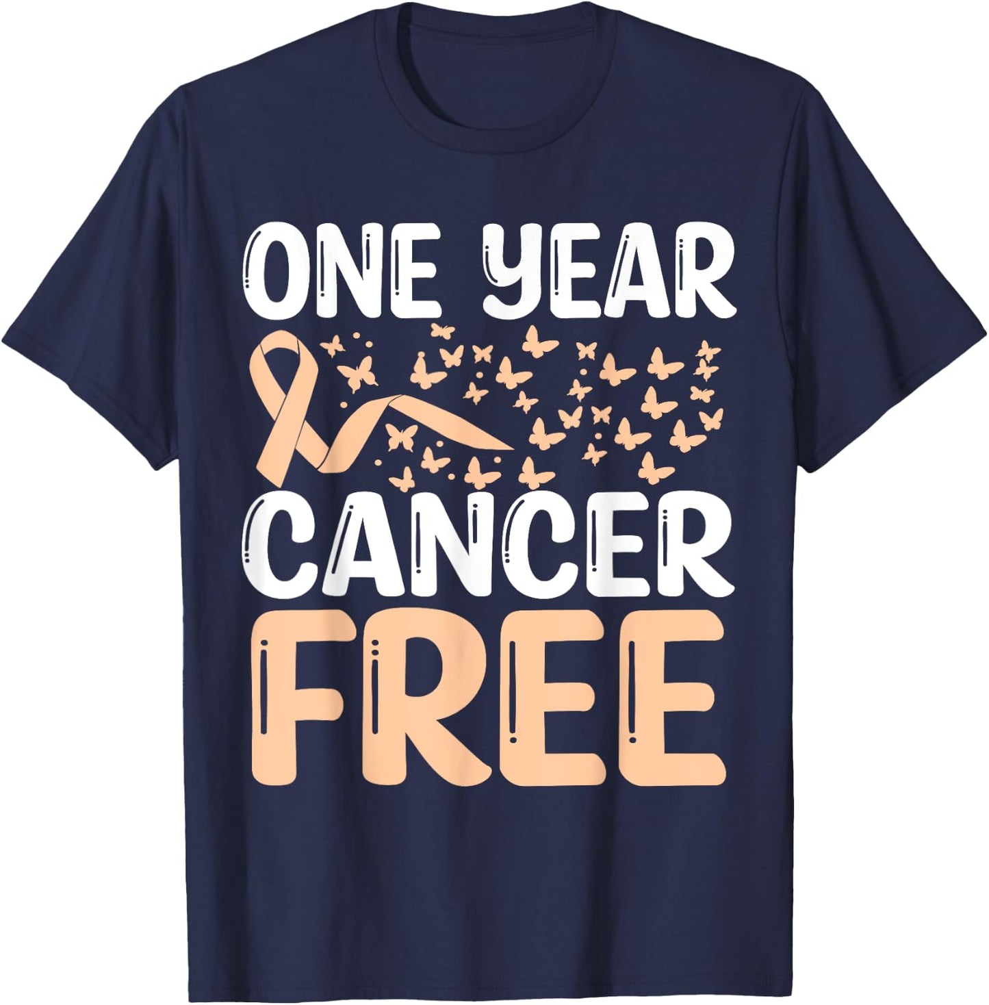 1 Year Uterine Cancer Free Uterine Cancer Survivor Awareness T-Shirt - T-Shirt | Navy