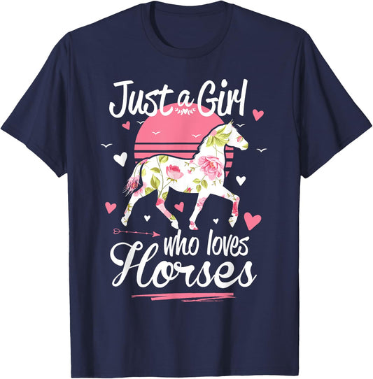 Just A Girl Who Loves Horses Shirt Vintage T-Shirt - T-Shirt | Navy