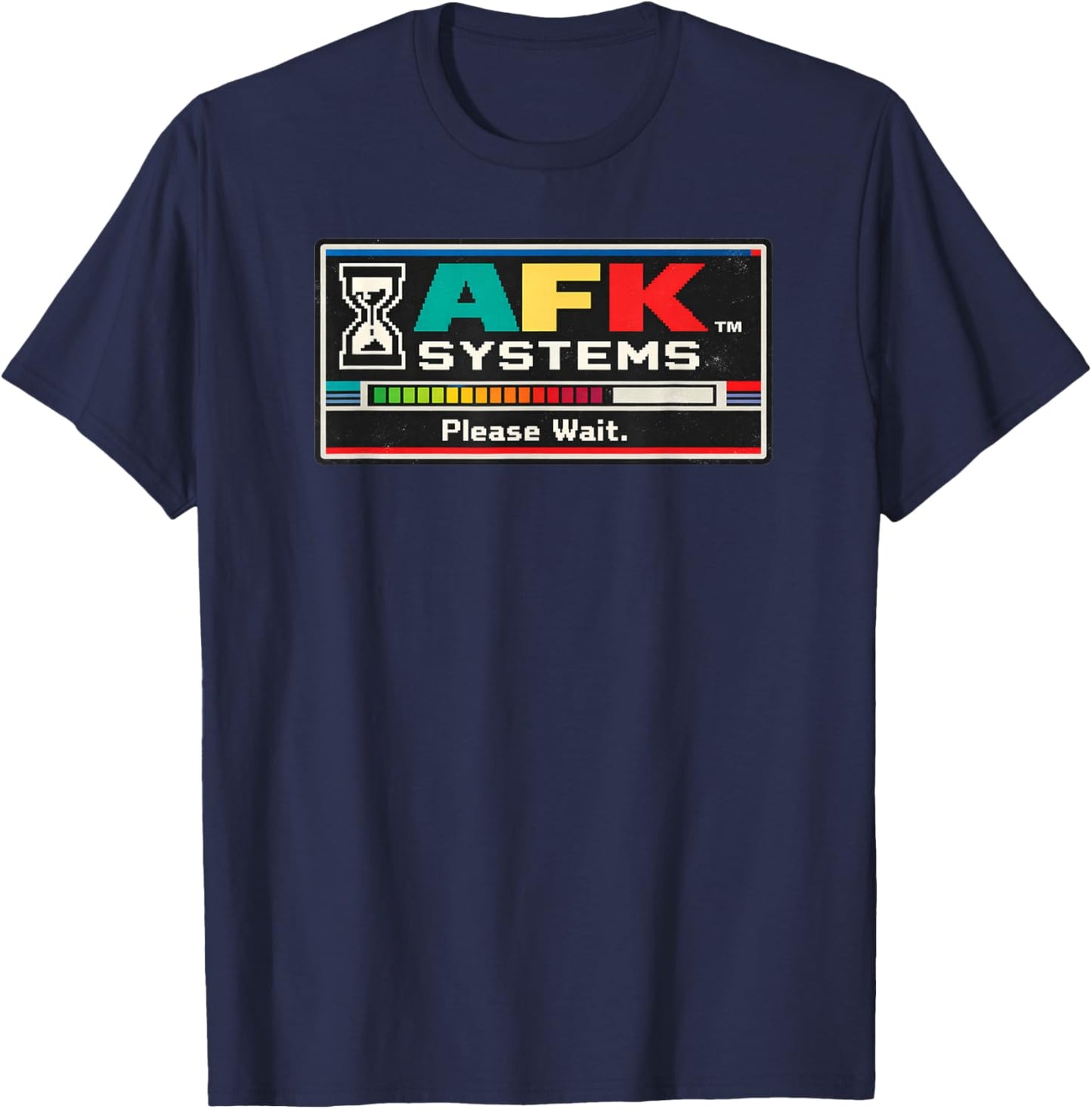 AFK Systems Please Wait Retro 90s Gamer Meme Graphic T-Shirt - T-Shirt | Navy