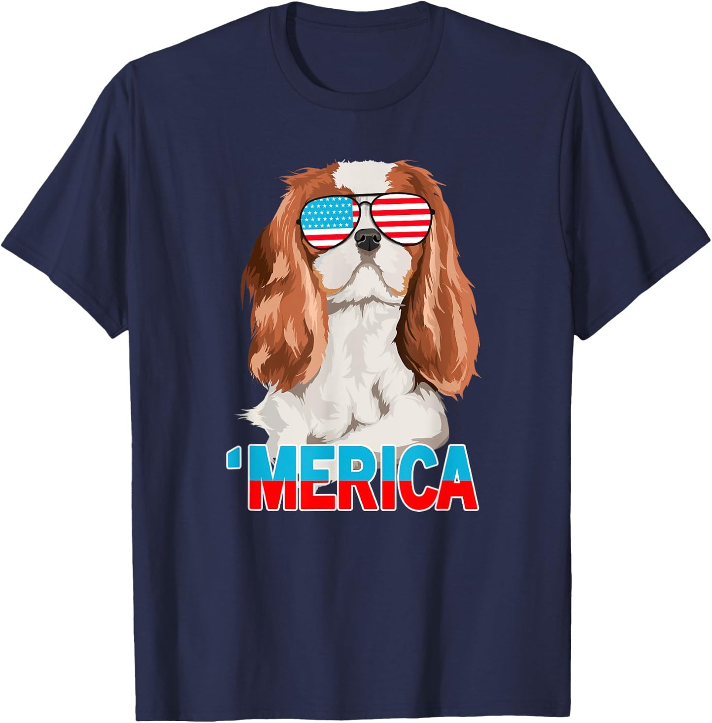 Merica Cavalier King Charles Spaniel USA 4th Of July T-Shirt - T-Shirt | Navy