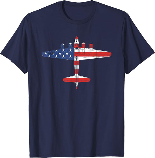 Vintage WW2 B-17 Flying Fortress Airplane American Flag T-Shirt - T-Shirt | Navy