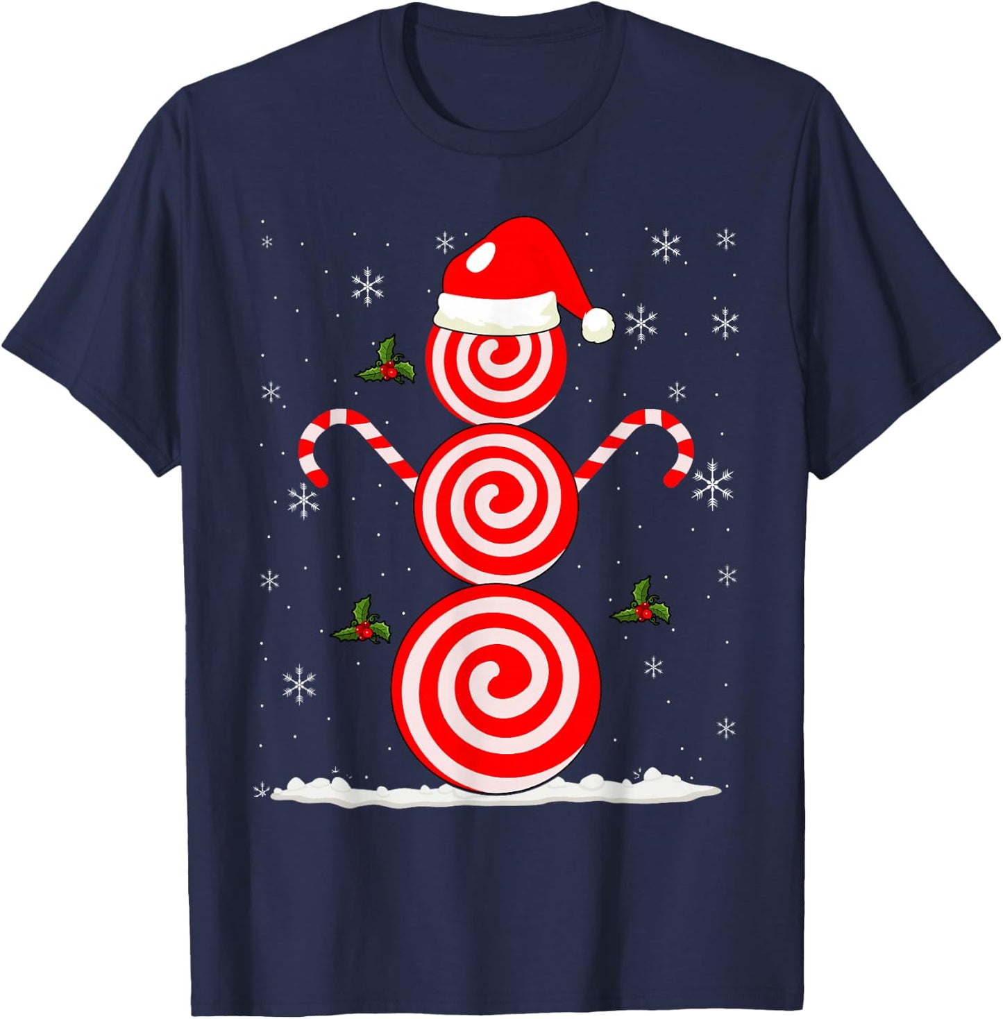 Funny Christmas Peppermint Candy Snowman T-Shirt - T-Shirt | Navy