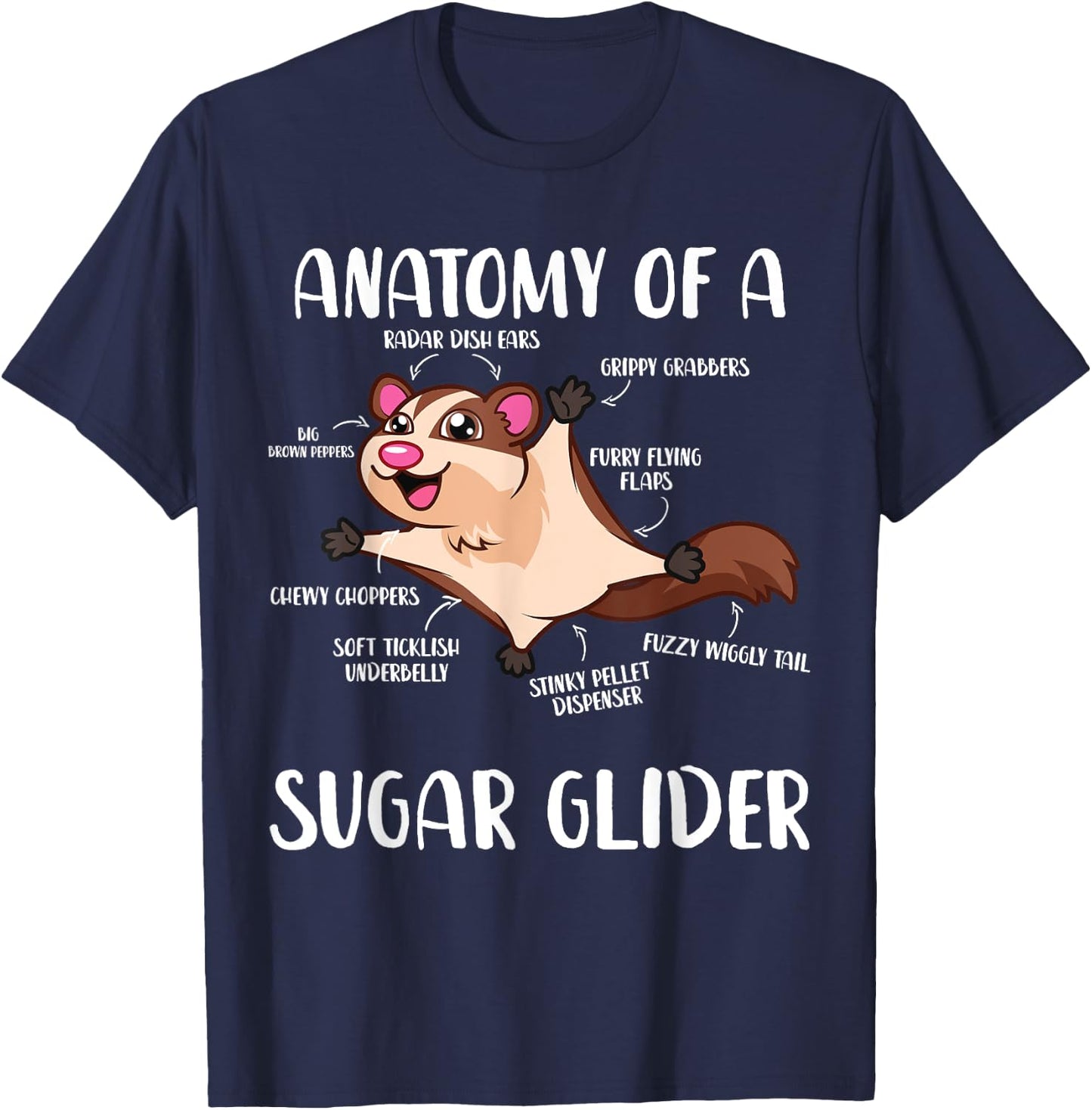 Anatomy Of A Sugar Glider Funny Cute Sugar Glider Gift T-Shirt - T-Shirt | Navy