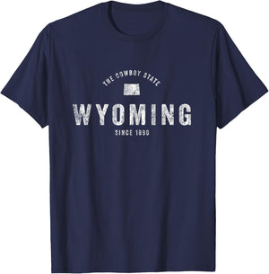 Wyoming Vintage Sports Design Retro WY Wyo T-Shirt - T-Shirt | Navy