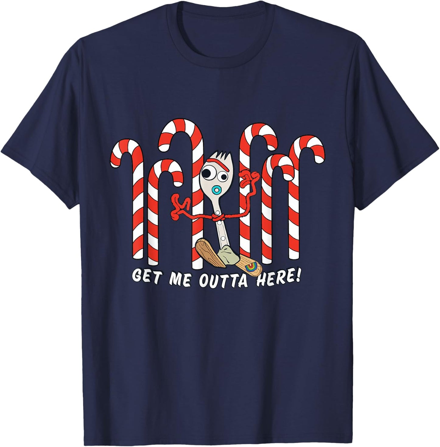 Toy Story 4 Forky Get Me Outta Here Candy Canes Holiday T-Shirt - T-Shirt | Navy