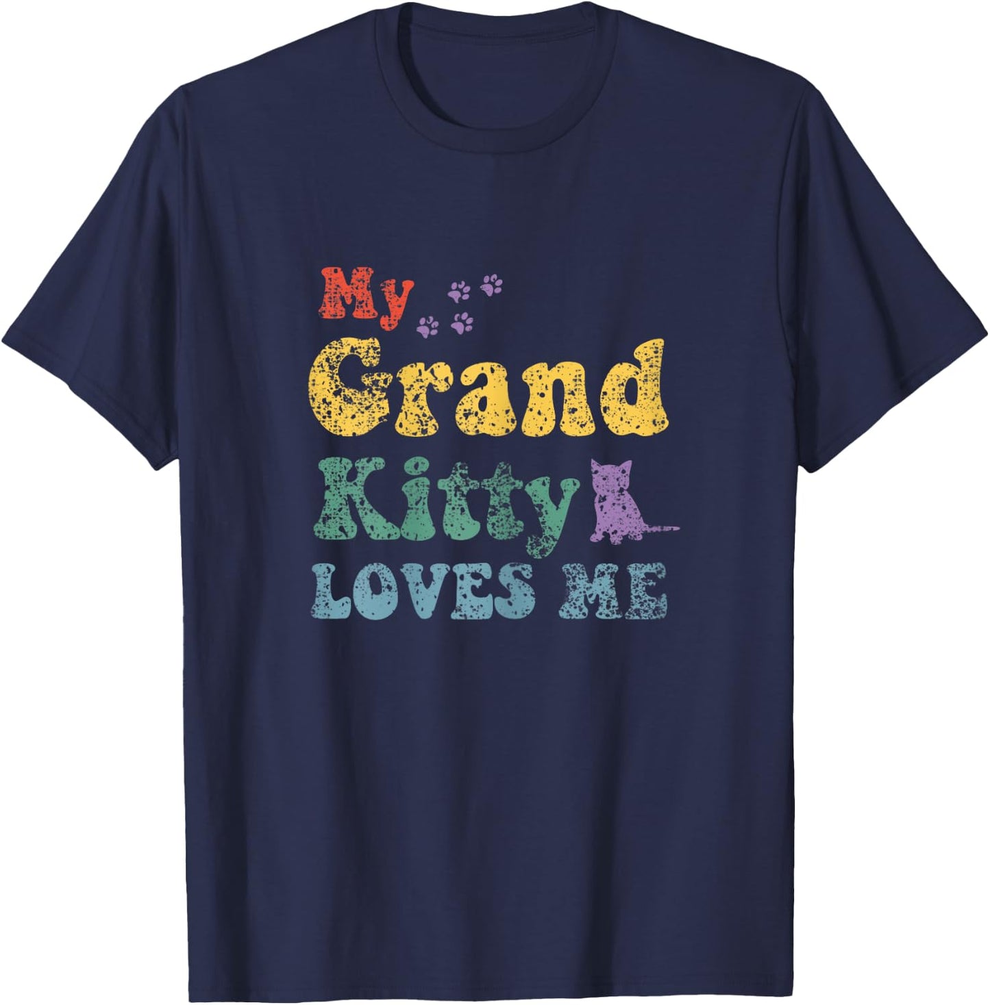 My Grandkitty Loves Me Grandma of Cat Kittens Retro Vintage T-Shirt - T-Shirt | Navy