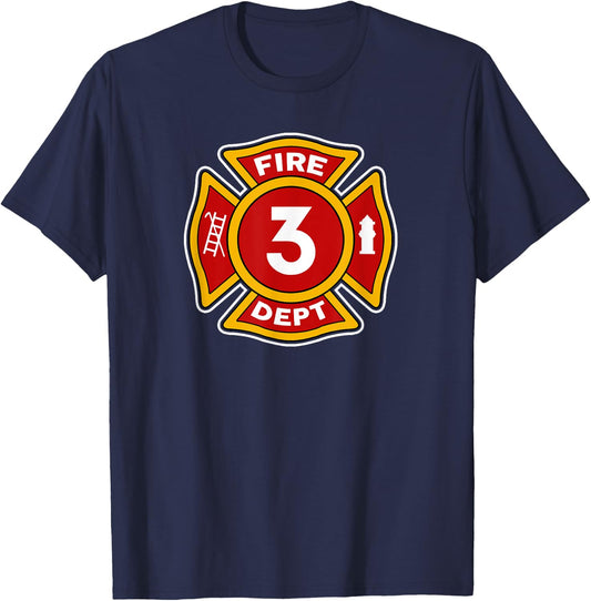 Fire 3 Dept Shirt | Firefighter Hero 3rd Birthday Boys Gift T-Shirt - T-Shirt | Navy