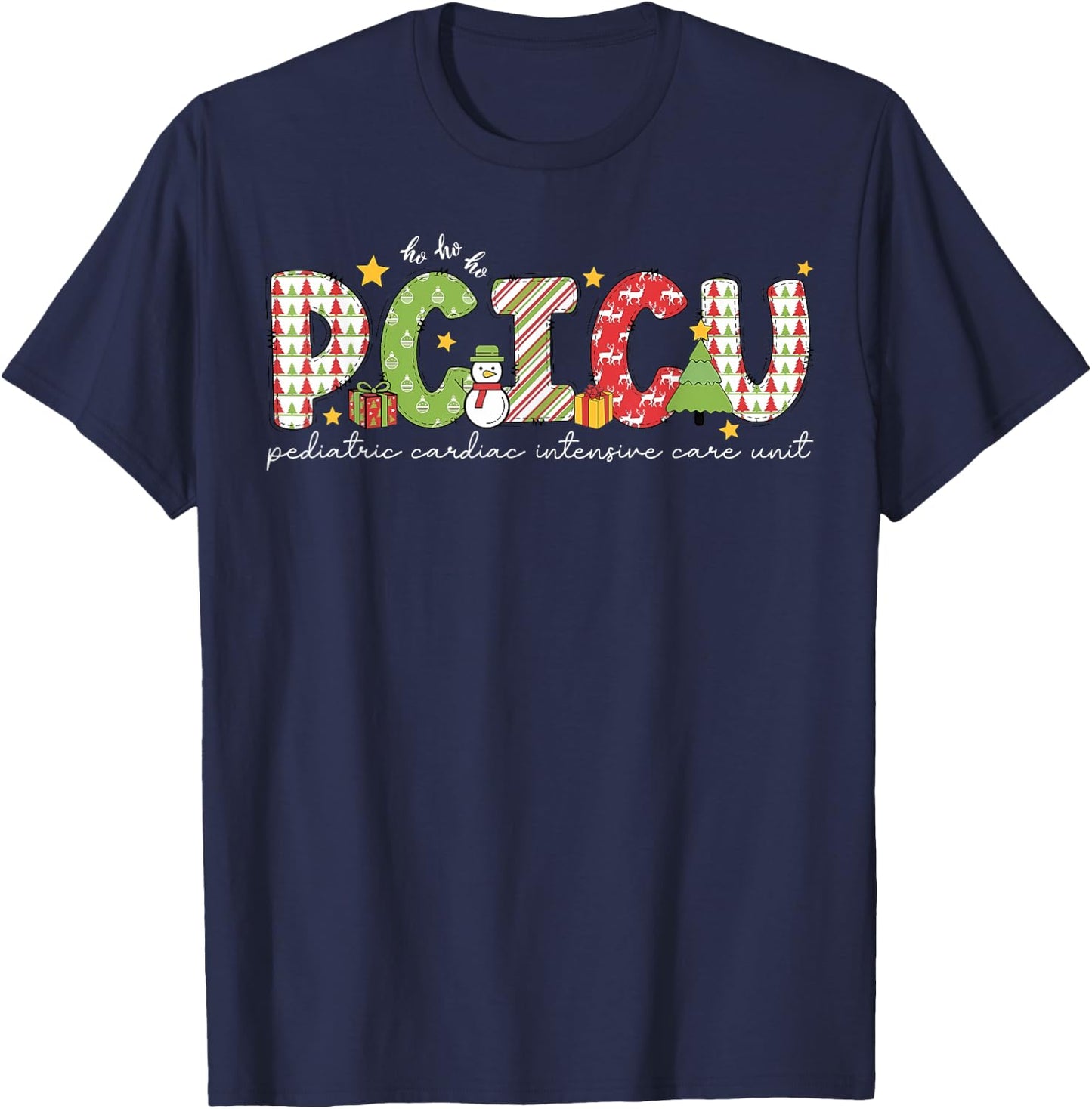 PCICU Nurse Christmas Peds CICU Cardiac Intensive Care Unit T-Shirt - T-Shirt | Navy