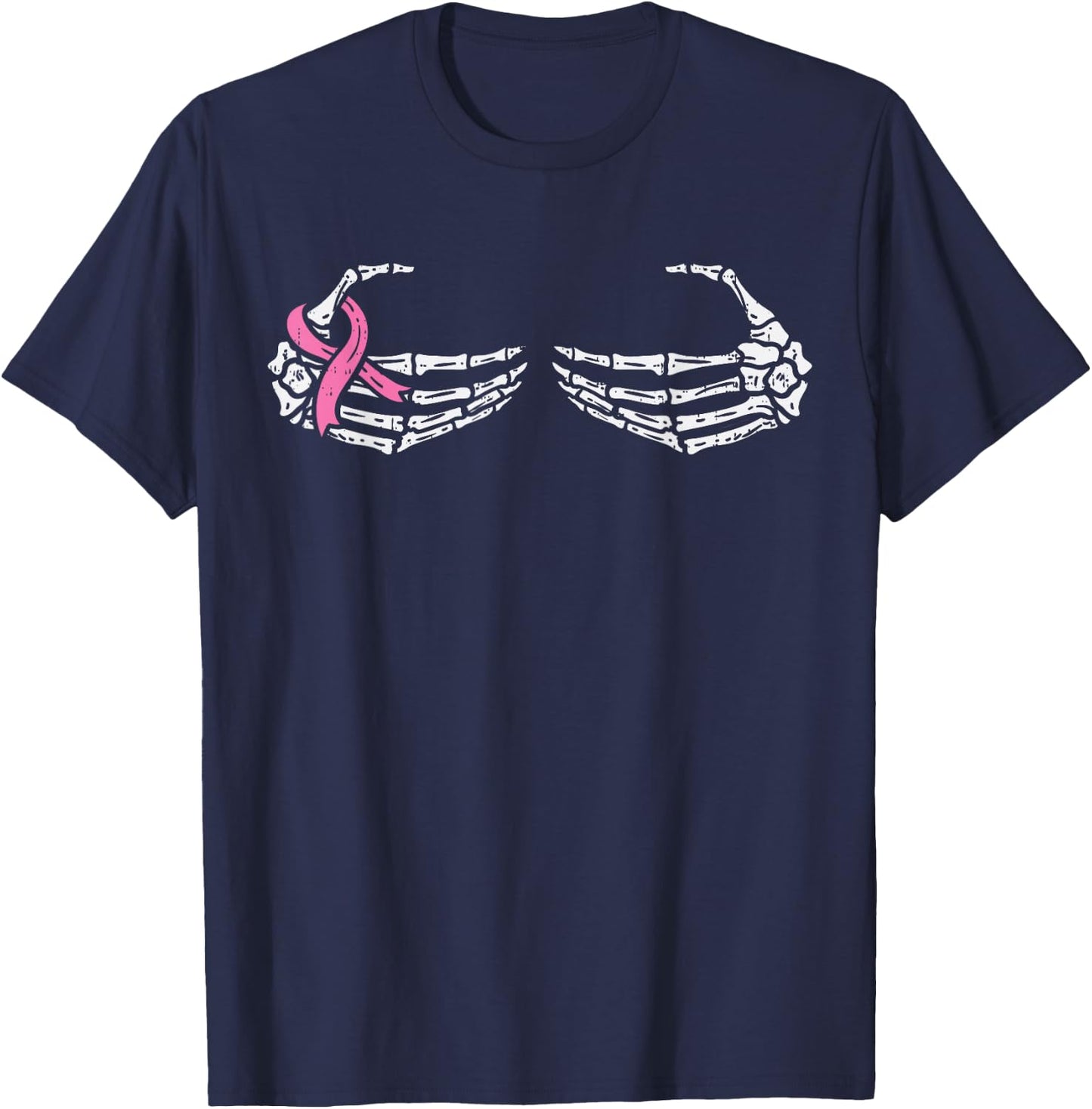 Skeleton Bra Hands Pink Ribbon Halloween Breast Cancer Women T-Shirt - T-Shirt | Navy