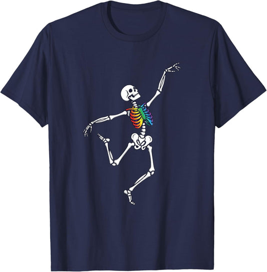 Dancing Pride Skeleton Lesbian Rainbow Queer Gay CSD LGBTQ T-Shirt - T-Shirt | Navy