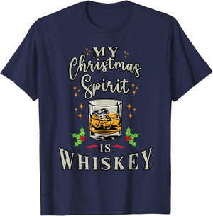 Merry Christmas Spirit is Whiskey Bourbon Funny Drinking T-Shirt - T-Shirt | Navy