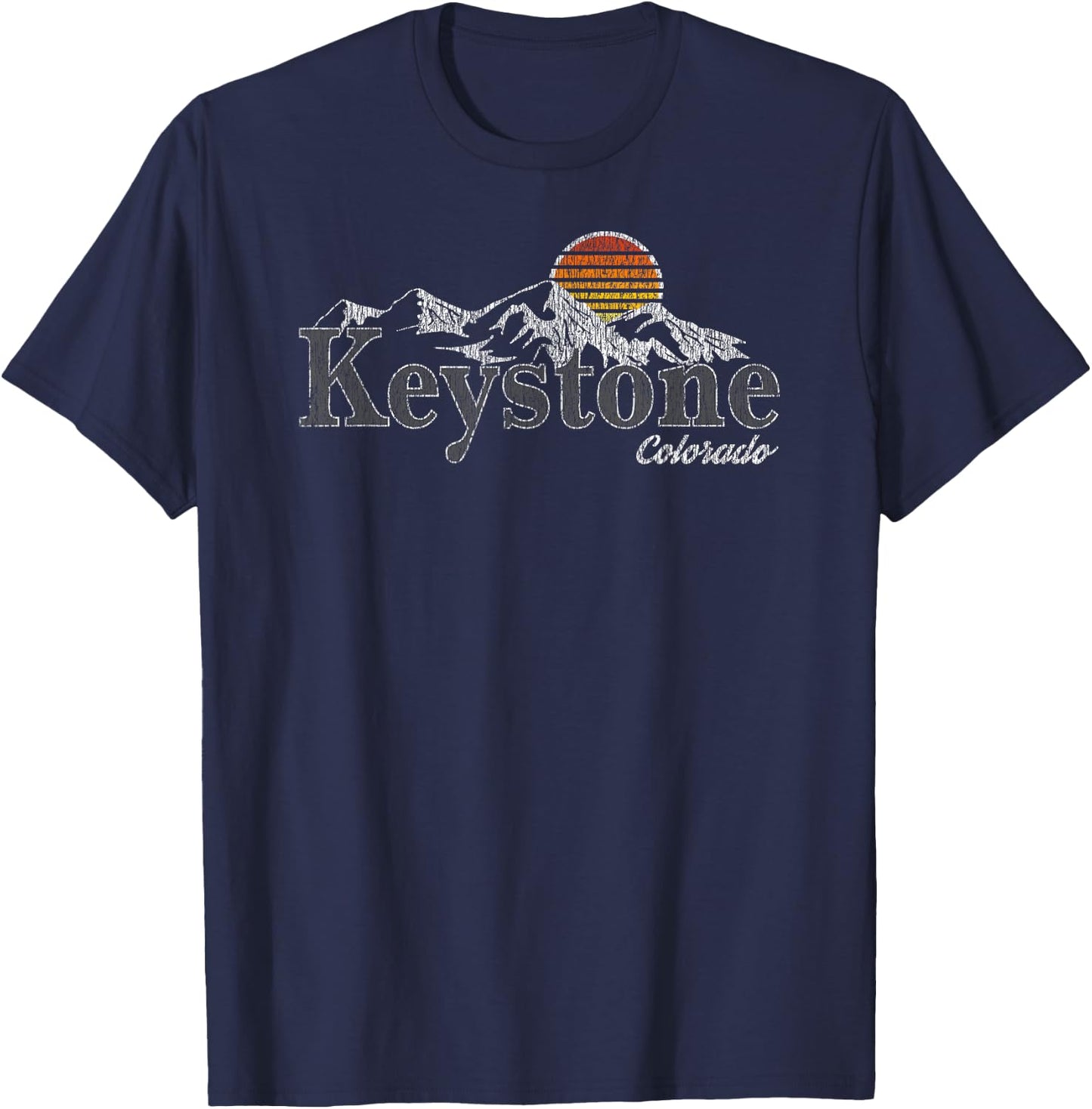Retro Keystone Colorado Mountain T-Shirt - T-Shirt | Navy