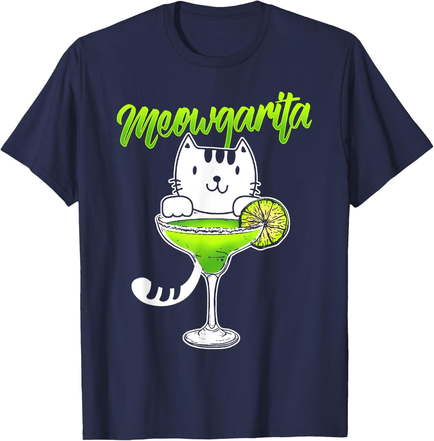 Funny Cat Drinking T Shirt Meowgarita Cocktail Women T-Shirt - T-Shirt | Navy
