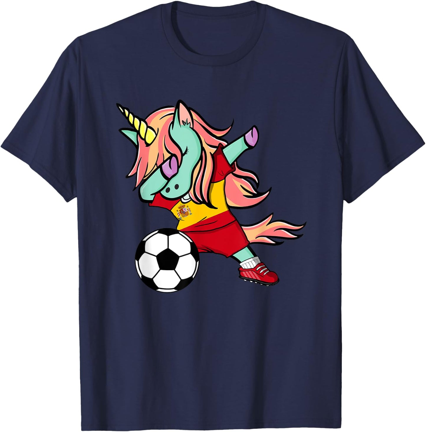 Dabbing Unicorn Soccer Spain Jersey Shirt Spanish Football T-Shirt - T-Shirt | Navy