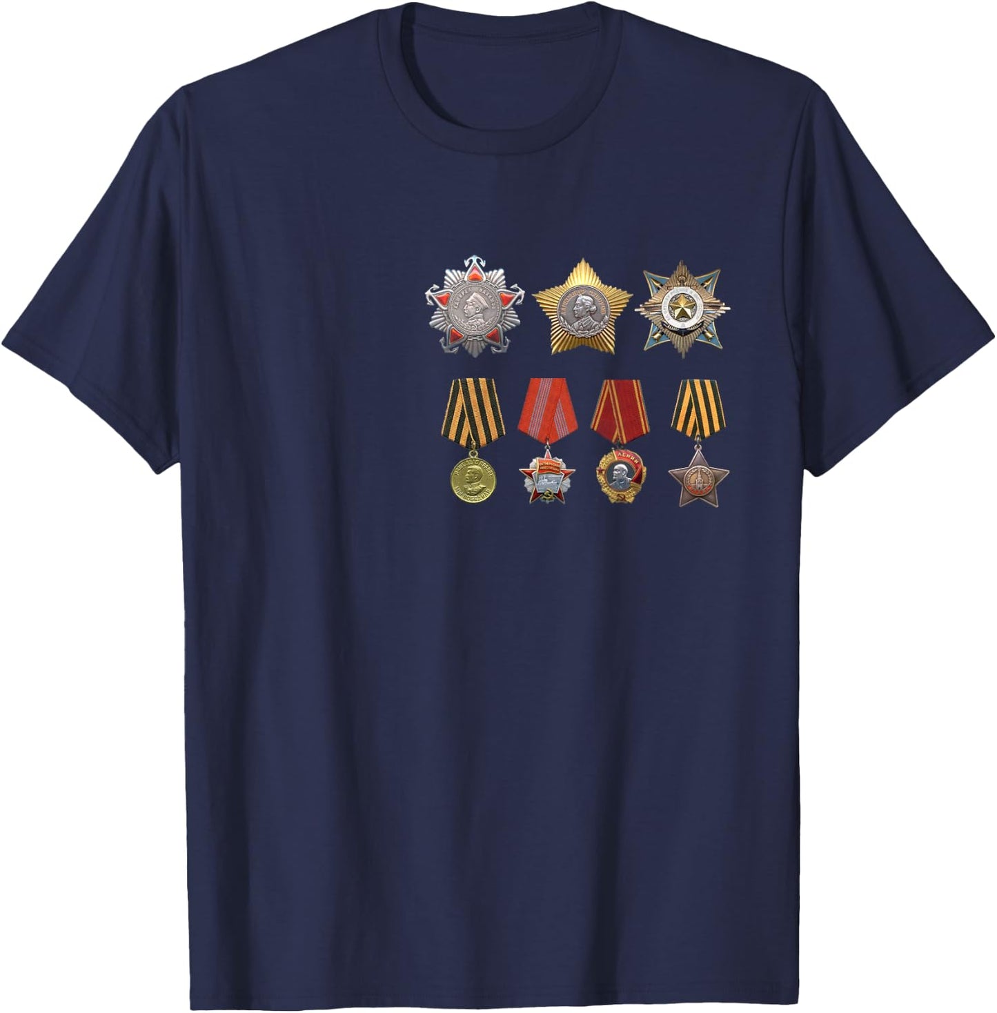 Old Soviet Honors Orders Medals Fame Pride Awards T-Shirt - T-Shirt | Navy