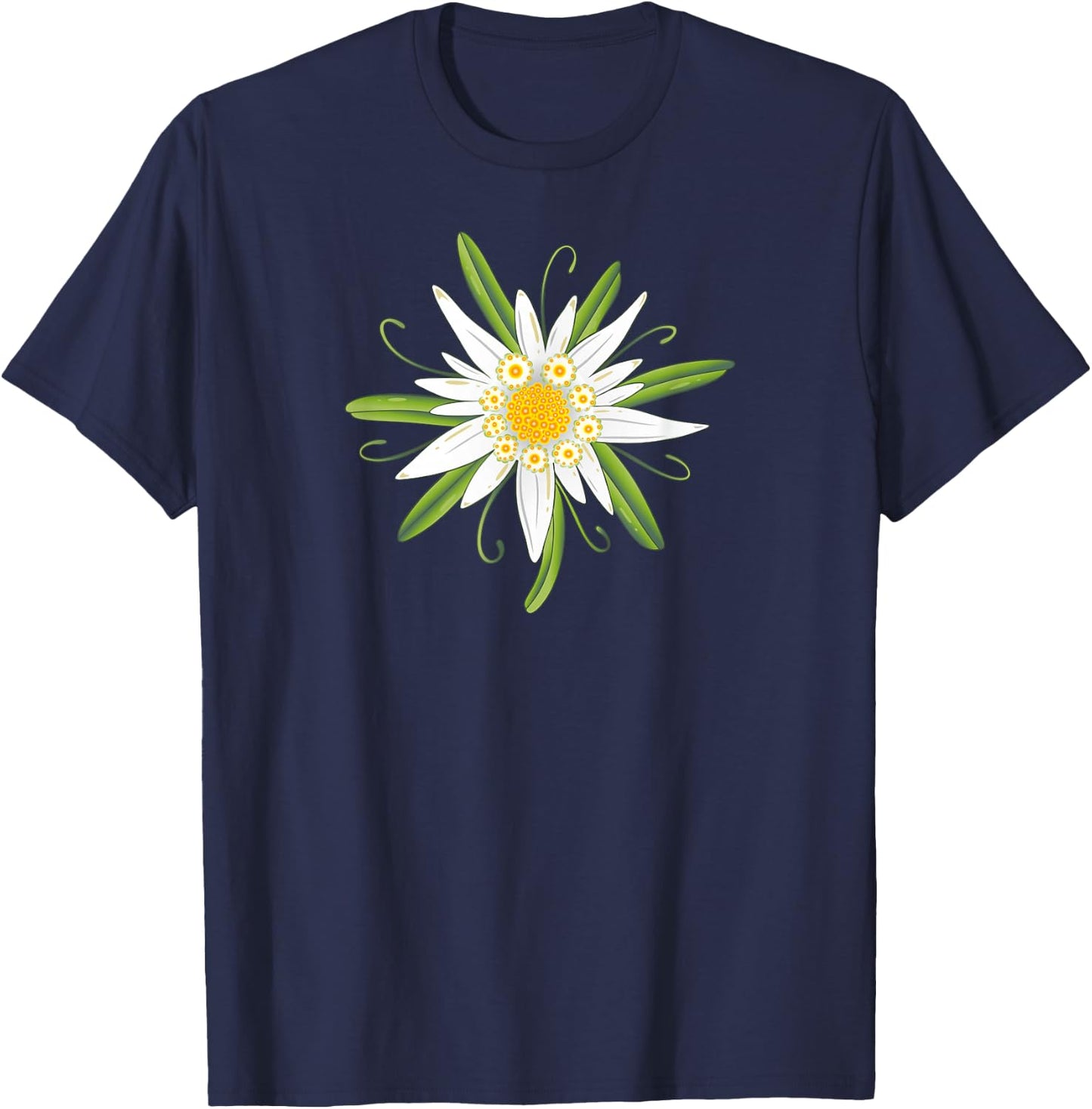Oktoberfest Shirt. Edelweiss, traditional flower with leaves T-Shirt - T-Shirt | Navy
