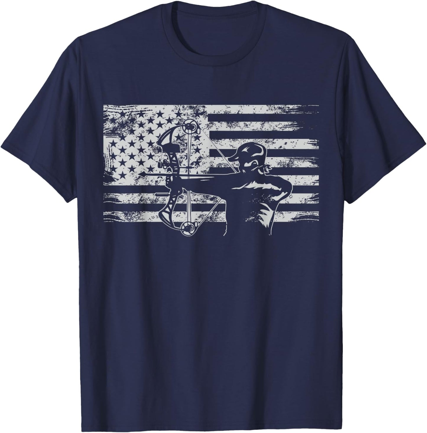 Hunting Archer American Flag T shirt Bowhunting Hunter Men T-Shirt - T-Shirt | Navy