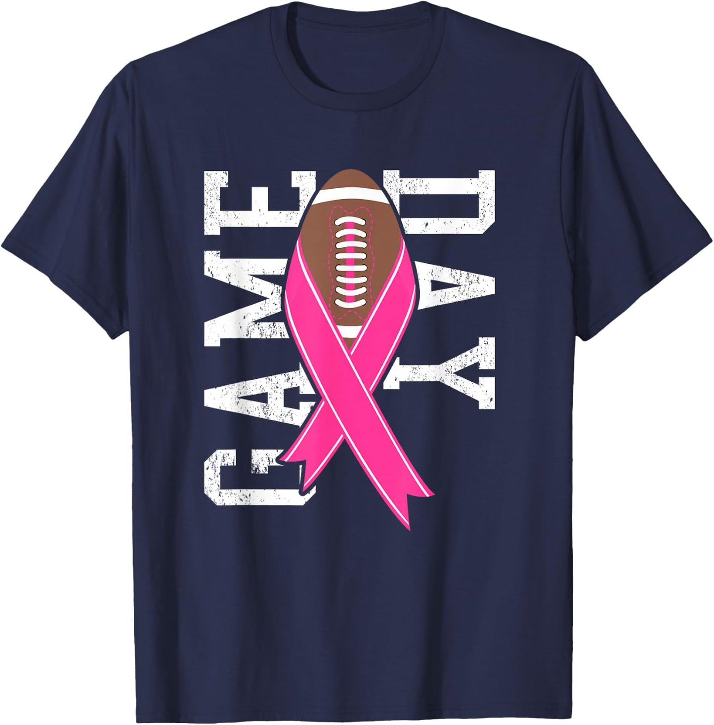 GameDay Breast Cancer Awareness Pink Football Ribbon T-Shirt - T-Shirt | Navy