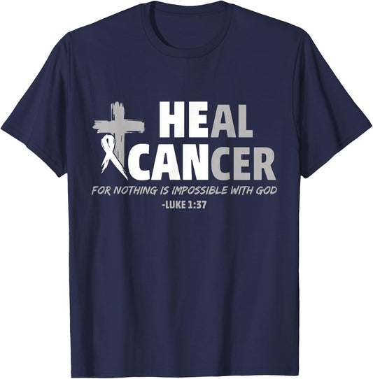 Lung Cancer Awareness White Ribbon Christian Cross T-Shirt - T-Shirt | Navy