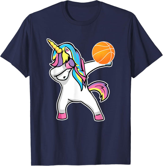 Girls Unicorn Dabbing Basketball Player Shirt Funny Bballer T-Shirt - T-Shirt | Navy