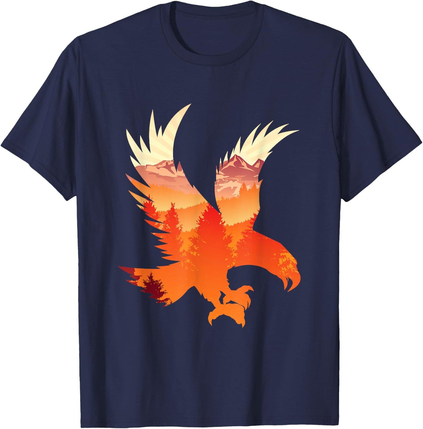 Eagle National Bird Patterned Landscape Wildlife T-Shirt - T-Shirt | Navy