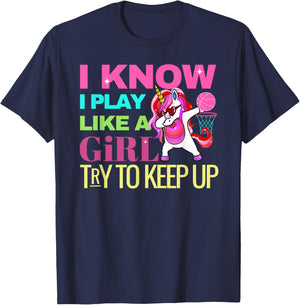 Envy Design Girls Basketball 's Dabbing Unicorn Gift Girls T-Shirt - T-Shirt | Navy