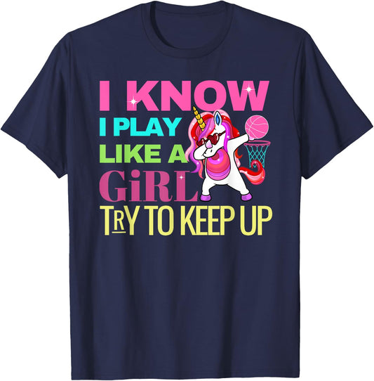 Envy Design Girls Basketball 's Dabbing Unicorn Gift Girls T-Shirt - T-Shirt | Navy