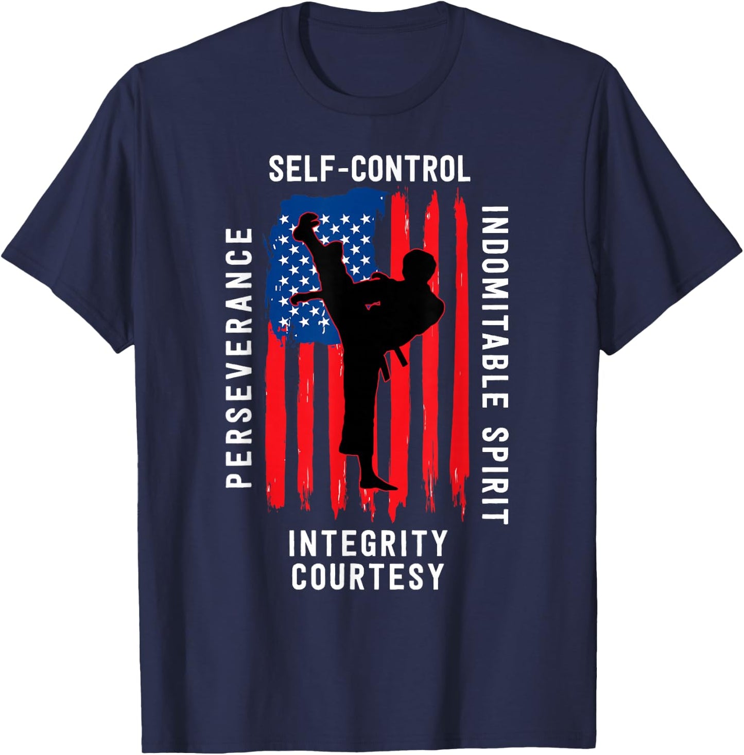 Taekwondo 5 Tenets Martial Arts Sports USA Flag T-Shirt - T-Shirt | Navy