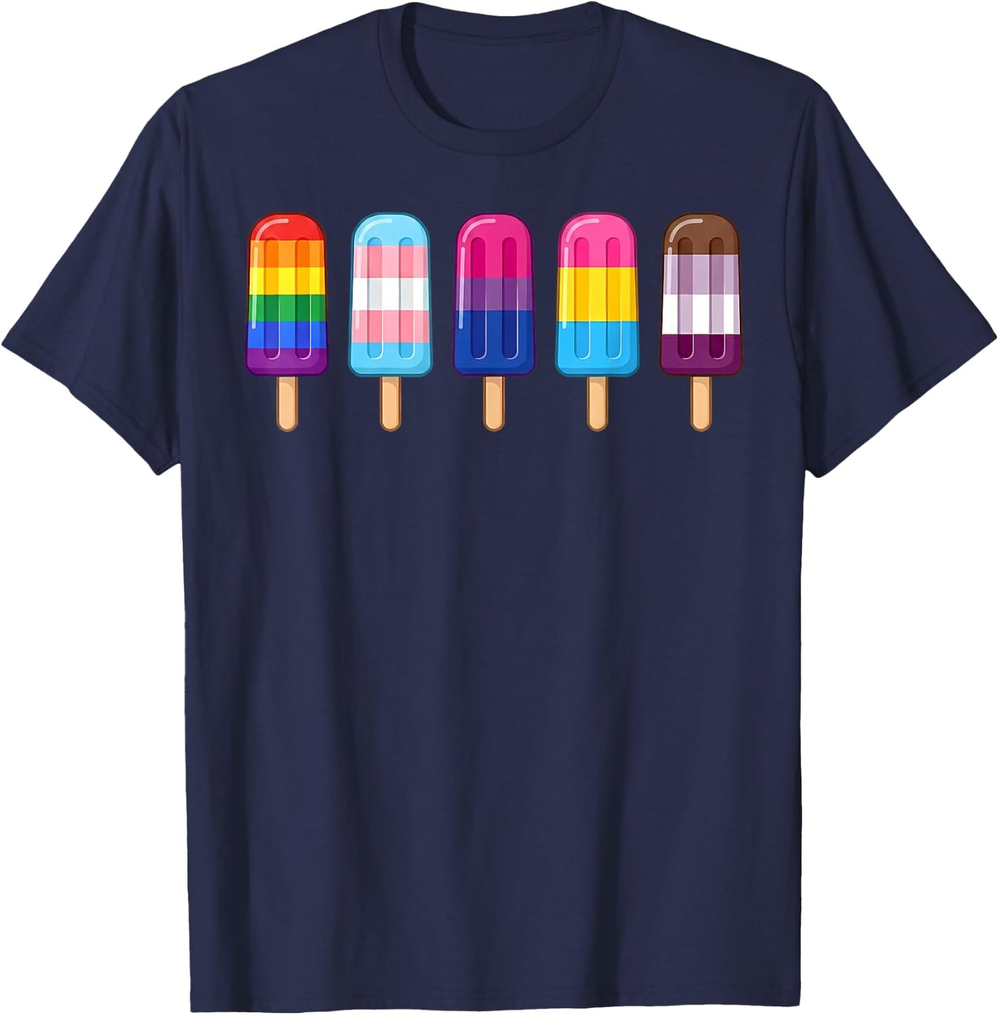 Gay Pride LGBT Flag Popsicles Rainbow Ice Cream Men Women T-Shirt - T-Shirt | Navy