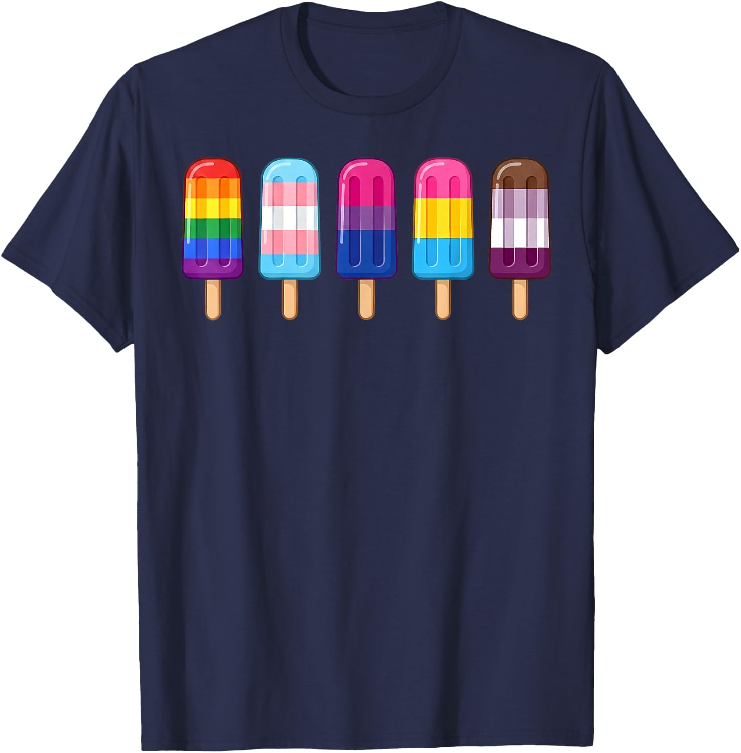 Gay Pride LGBT Flag Popsicles Rainbow Ice Cream Men Women T-Shirt - T-Shirt | Navy