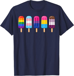 Gay Pride LGBT Flag Popsicles Rainbow Ice Cream Men Women T-Shirt - T-Shirt | Navy