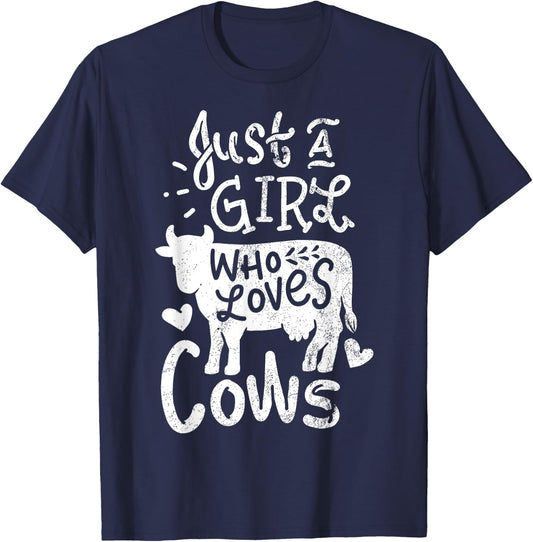 Just A Girl Who Loves Cows Cow Funny Gift T-Shirt - T-Shirt | Navy