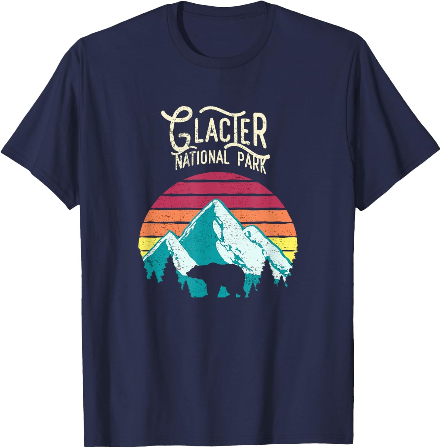 Vintage Glacier National Park Mountain Bear Retro T-Shirt - T-Shirt | Navy