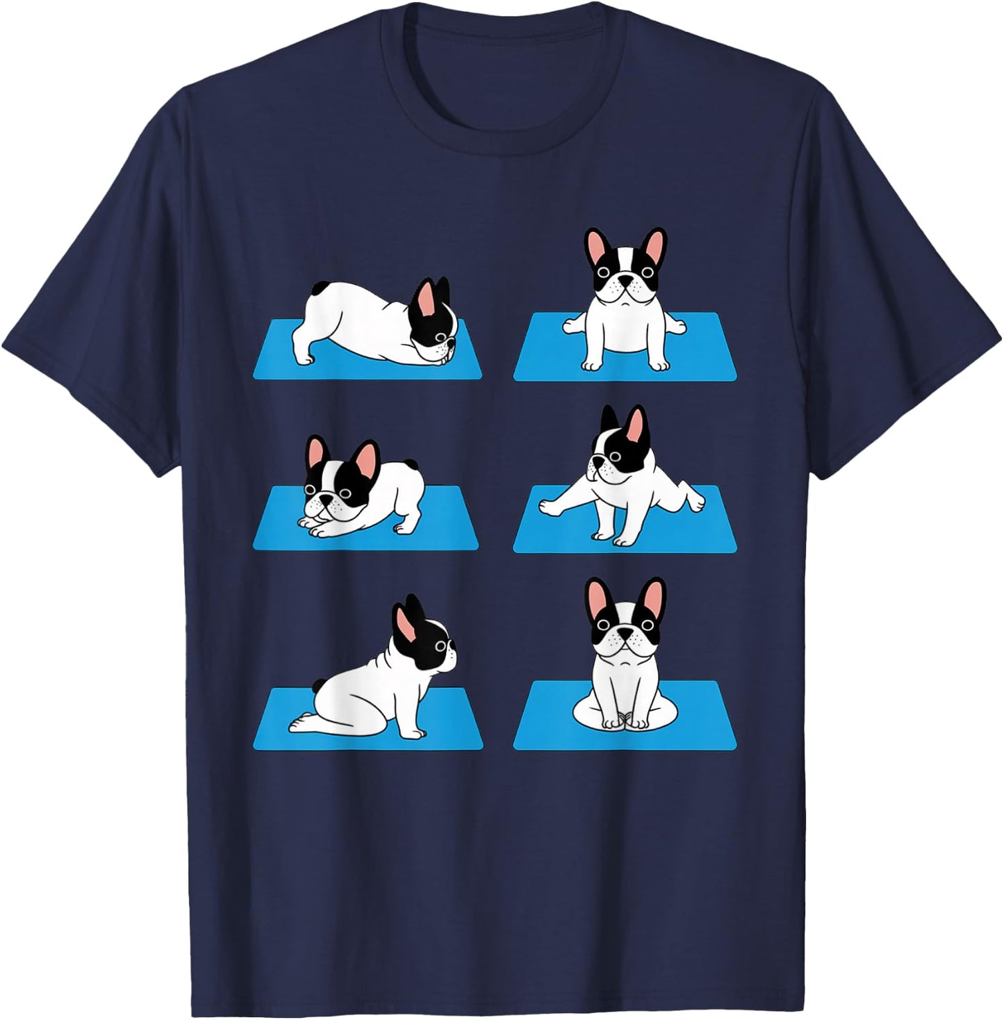 English Bulldog Yoga Puppy Yoga Poses and Meditation T-Shirt - T-Shirt | Navy