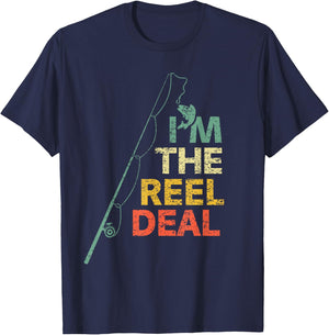 Fun Fishing Shirts "Reel Deal" Cool Dad Gift Fisherman T-Shirt - T-Shirt | Navy