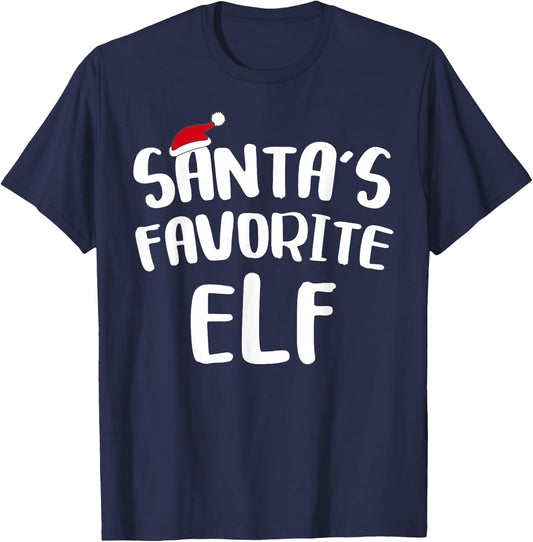 Santa's Favorite Elf Shirt Adult Kids Matching Christmas Elf T-Shirt - T-Shirt | Navy
