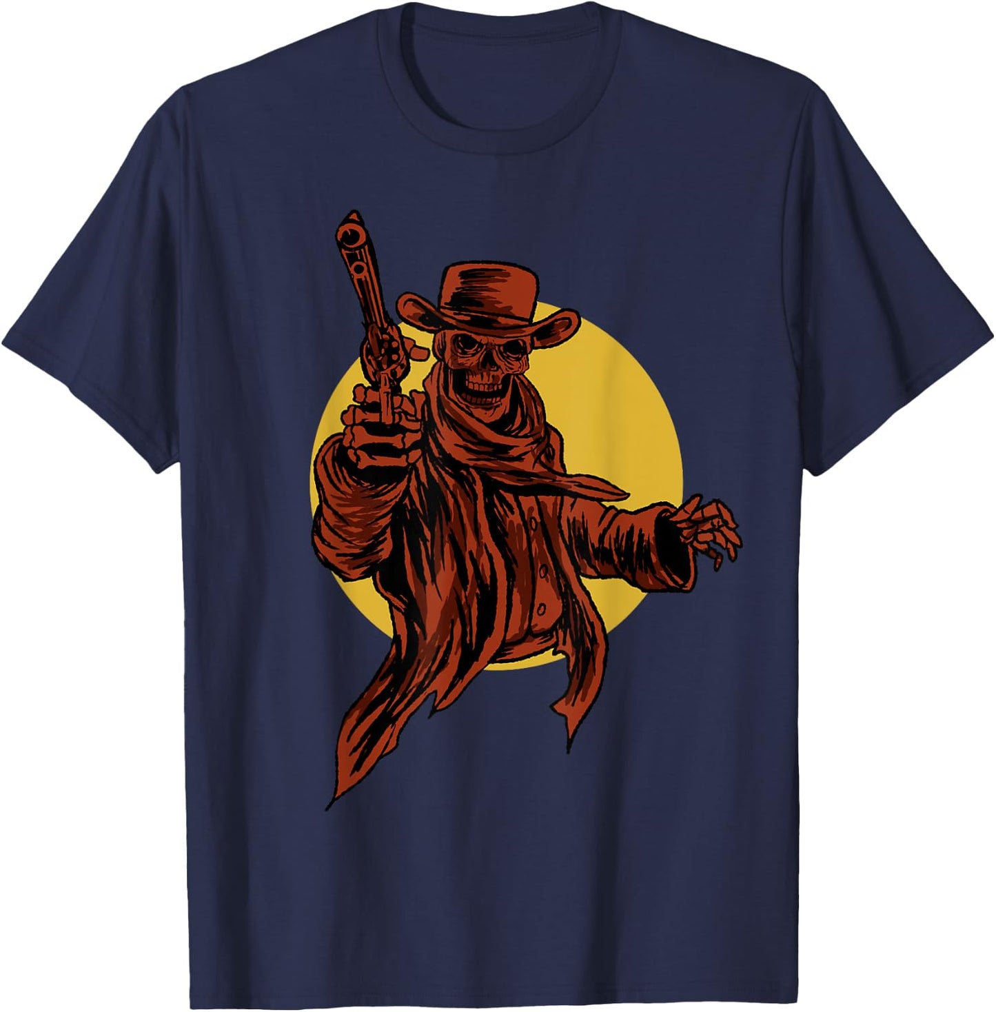 Cowboy Skull Dead Revolver Skeleton Cool Outlaw Gift T-Shirt - T-Shirt | Navy