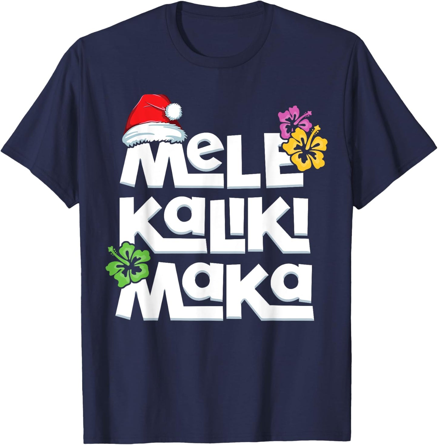 Hawaiian Christmas Mele Kalikimaka Tropical Xmas Santa T-Shirt - T-Shirt | Navy