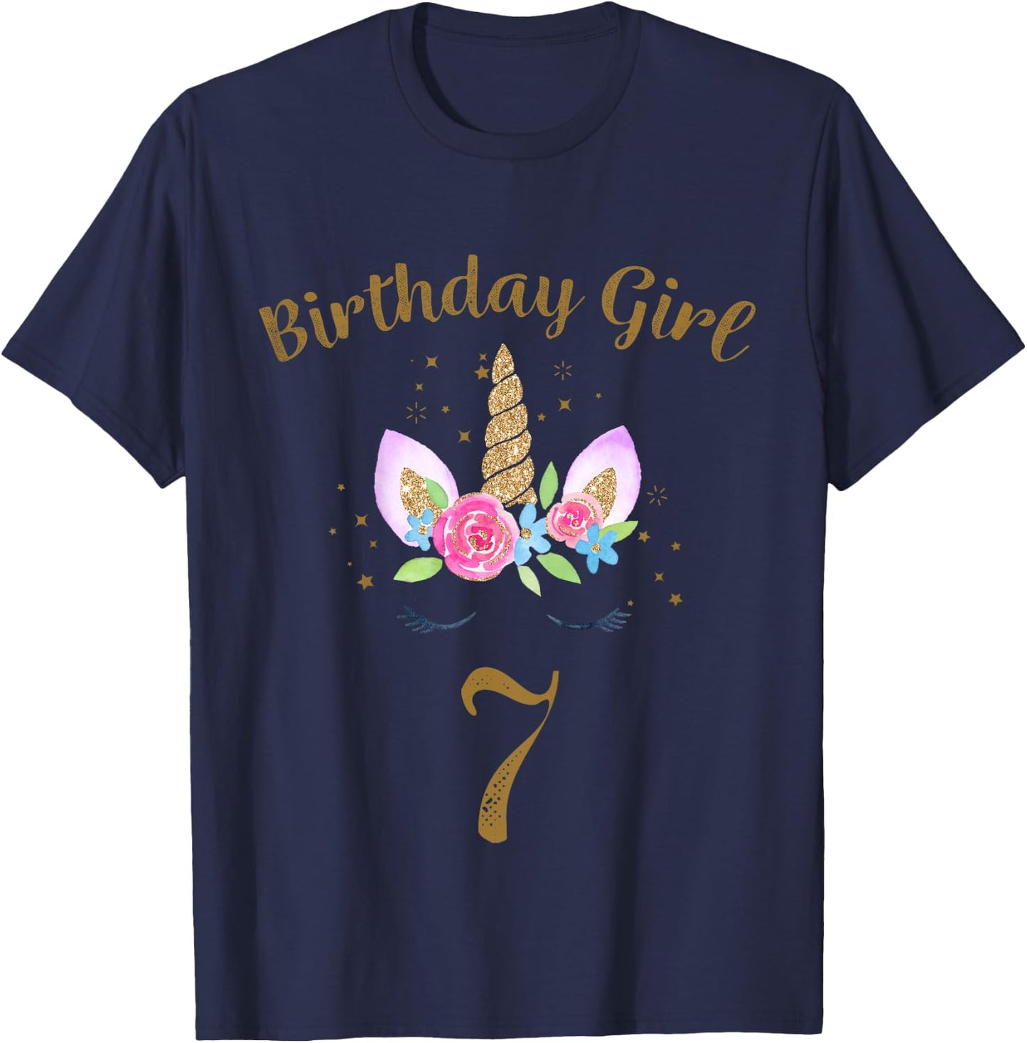 Kids 7th Birthday Girl Unicorn Shirt 7th Birthday Outfit T-Shirt - T-Shirt | Navy