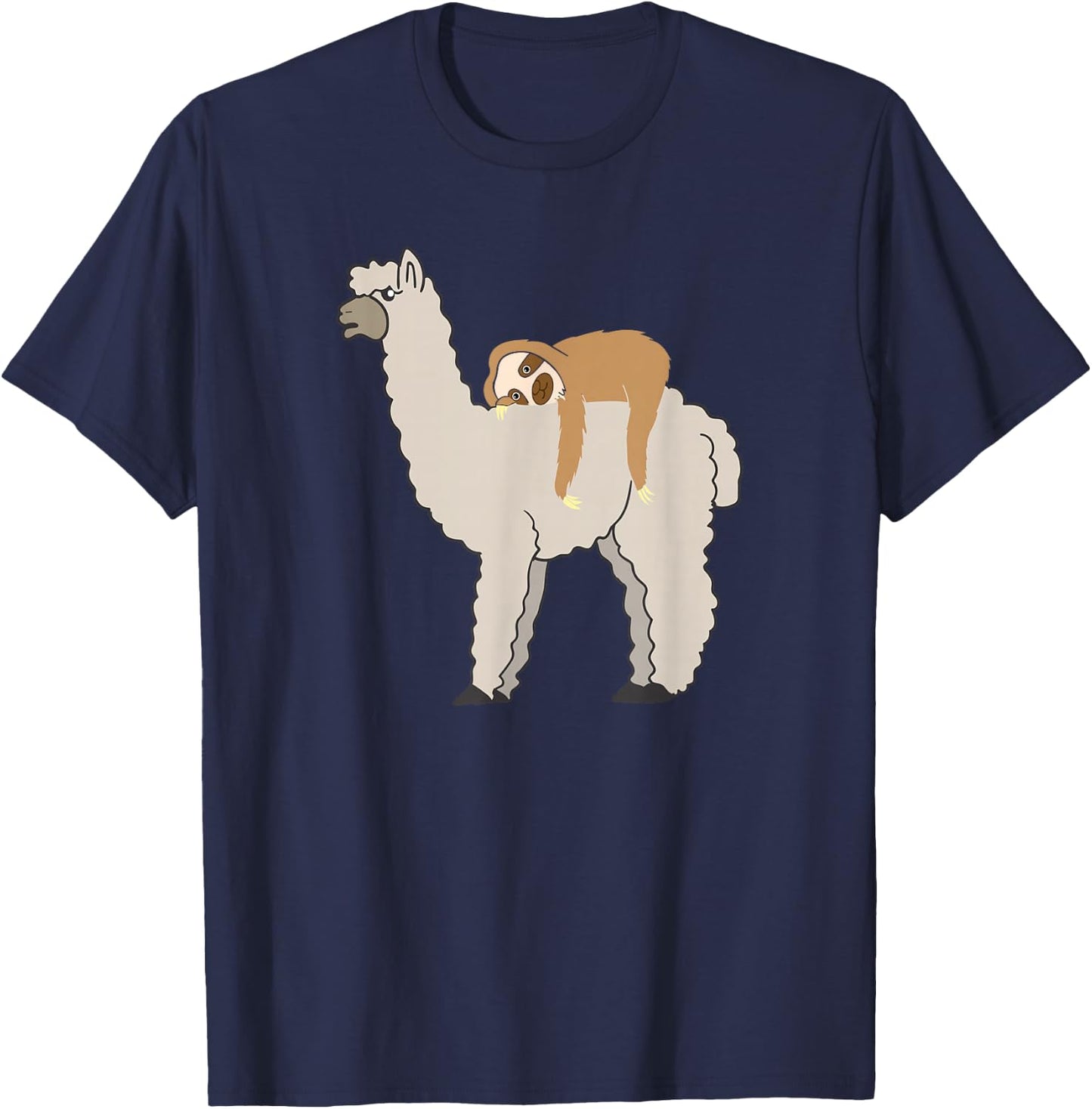 Cute & Funny Sloth Riding Llama T-Shirt - T-Shirt | Navy