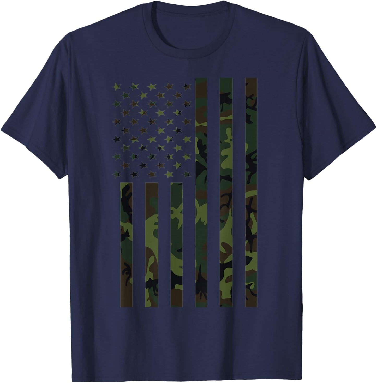 American Flag 4th of July Camo Military Camouflage Veteran T-Shirt - T-Shirt | Navy