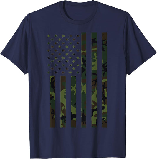 American Flag 4th of July Camo Military Camouflage Veteran T-Shirt - T-Shirt | Navy