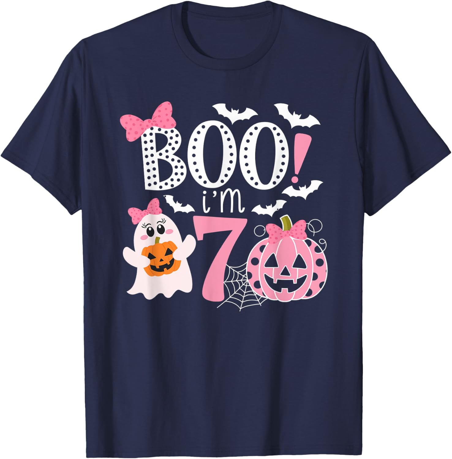 Boo I'm Seven Ghost Seventh 7th Birthday Halloween Girls T-Shirt - T-Shirt | Navy