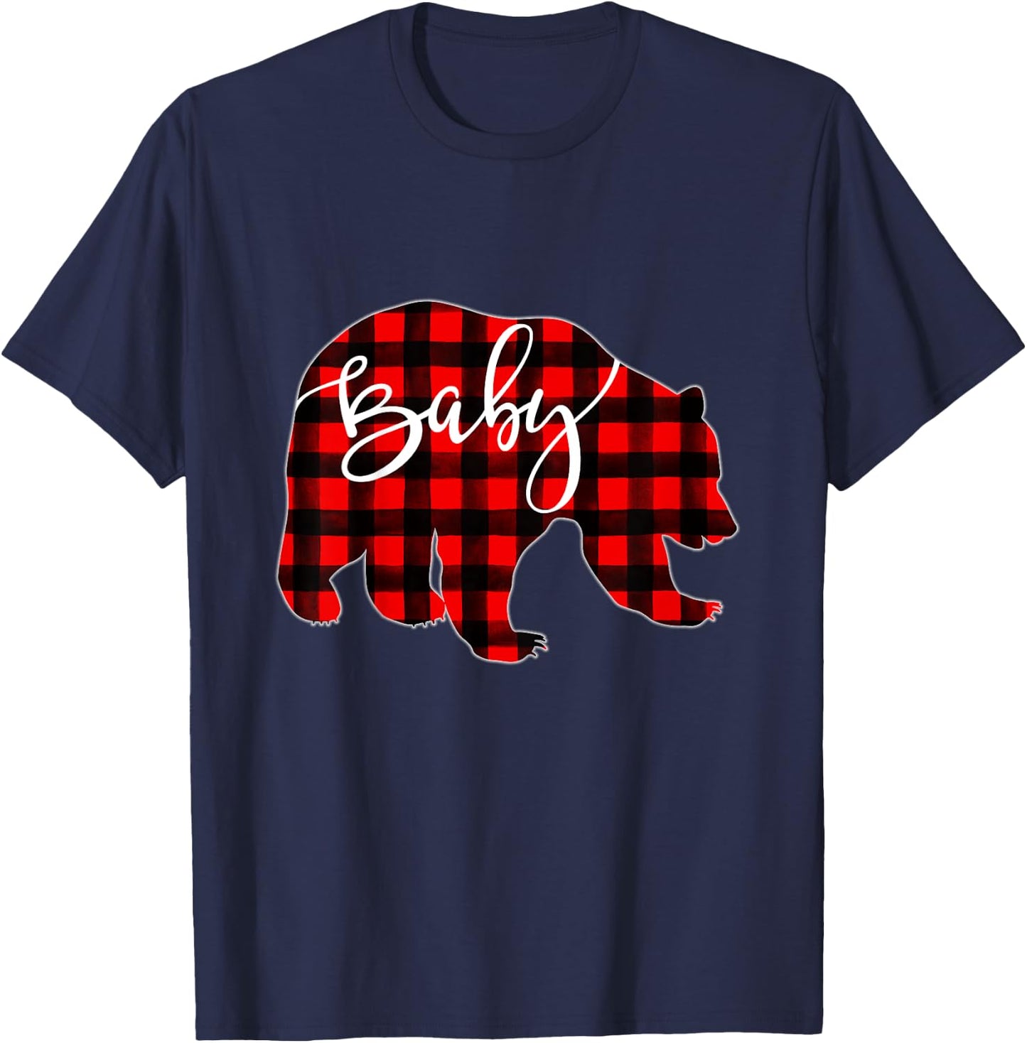 Kids Red Plaid Baby Bear Matching Family Christmas Eve Buffalo T-Shirt - T-Shirt | Navy